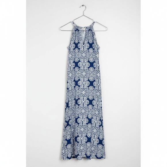 Vineyard Vines Mirrored Leaves Trapeze Halter Dress Silk Blend Flowy Size 6 - Picture 1 of 9